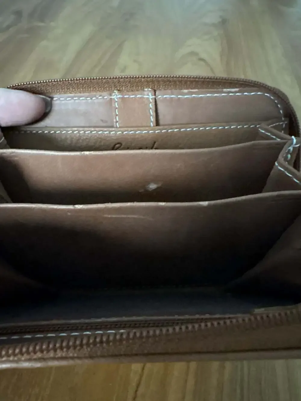 Recife Paris Grain Leather Zip-Around Clutch Wallet in Cognac